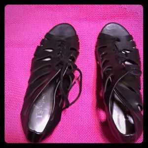 Black lace-up wedges